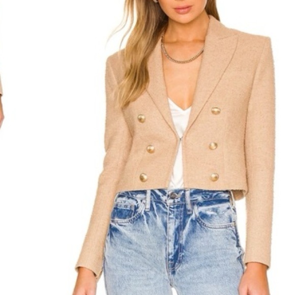 🥒 House of Harlow 1960 Double Breasted Tweed Crop Blazer Jacket Gold Buttons M - Picture 11 of 11